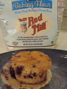 Scrumptious gluten-free lemon blueberry muffins made with Bob's Red Mill 1-to-1 flour.