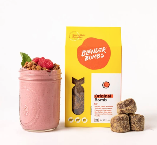 Grownup Dish review of Blender Bombs smoothie booster, a super-convenient, plant-based way to add a BIG nutrition boost to your smoothies. | www.grownupdish.com