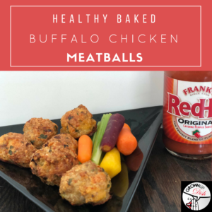 These healthy baked buffalo chicken meatballs are savory, spicy and oh so delicious. Serve them as an appetizer alongside sliced celery and carrots with a blue cheese dipping sauce. Or pile them on top of greens for a healthy and satisfying meal. | www.grownupdish.com