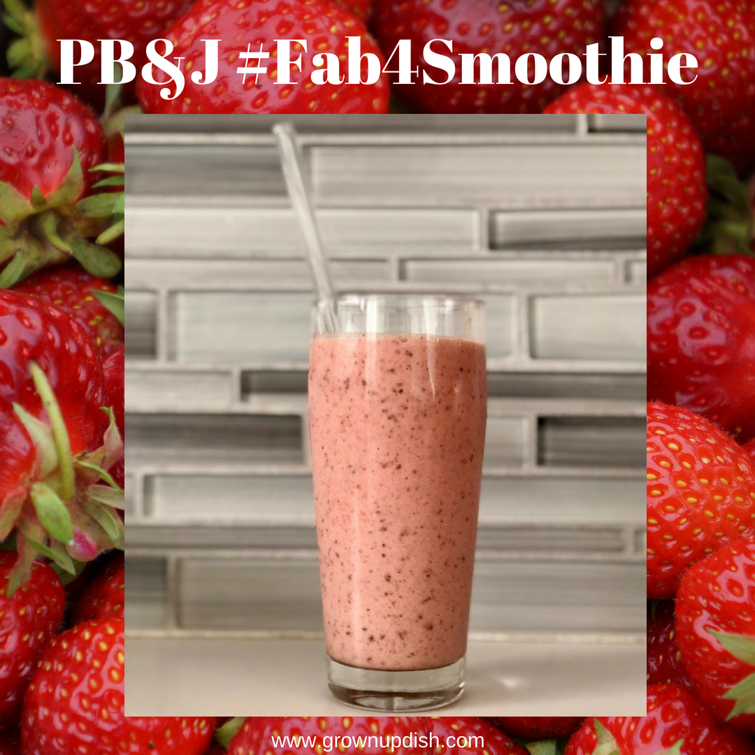 A creamy, dreamy Fab Four Smoothie recipe based on the classic PB&J (peanut butter and jelly) sandwich - minus the gluten, preservatives and processed junk.