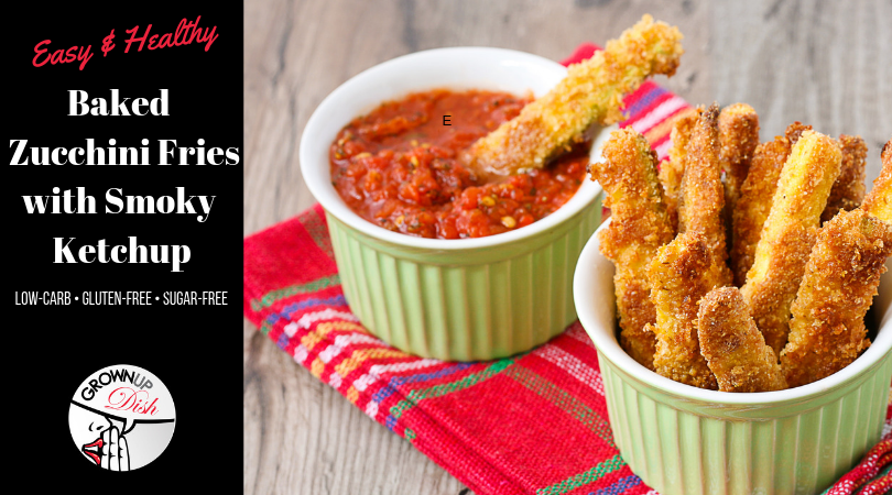 These easy baked zucchini fries feature Parmesan-crusted zucchini baked until hot and crispy and dunked in a smoky, spicy ketchup. You've gotta try these! | www.grownupdish.com