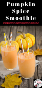 This healthy, creamy & dreamy Pumpkin Spice Fab Four Smoothie will keep you full for hours. No sugar, gluten, preservatives or processed junk. So yummy! | www.grownupdish.com #fab4smoothie #bodylove #smoothie #pumpkinspice