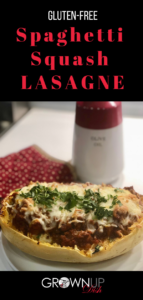 This gluten-free spaghetti squash lasagna recipe will be your new BFF. Tasty spaghetti squash tossed with garlicy greens, two kinds of cheese & savory meat sauce. So ridiculously good! | www.grownupdish.com