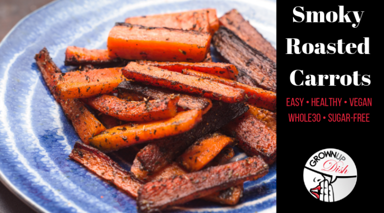 Smoky roasted carrots couldn't be easier, or more delicious. They're the ideal side dish for a quick and healthy weeknight dinner. Try this recipe today! | www.grownupdish.com