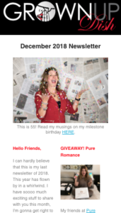 December 2018 Grownup Dish newsletter - the latest recipes, reviews and a special giveaway! Subscribe to get future newsletters delivered to your inbox. | www.grownupdish.com