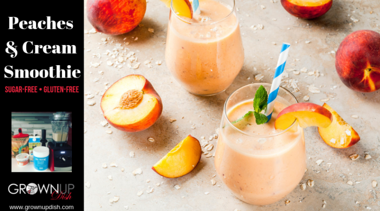 This Peaches & Cream Smoothie has it all – sweet peaches, vanilla, and LOTS protein. It packs an extra nutritious punch thanks to Kalona cottage cheese. | www.grownupdish.com