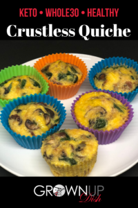 The ultimate meal prep recipe, keep this Keto Crustless Quiche in the freezer for a healthy, Whole30 grab and go breakfast when you're pressed for time. | www.grownupdish.com 
