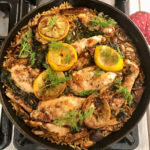 One Pan Lemon Mushroom Chicken features a lemon butter sauce studded with mushrooms and kale. It's perfect for a weeknight dinner or fancy enough for company. | www.grownupdish.com
