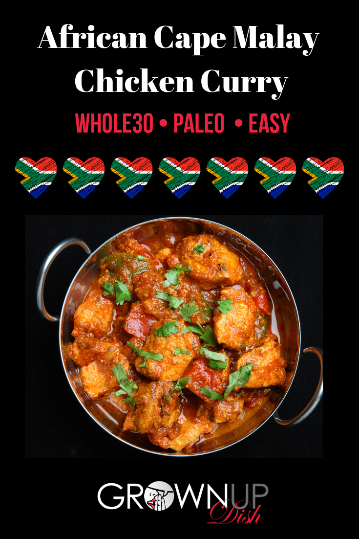This one pot Cape Malay Chicken Curry will tickle your tastebuds with a unique mix of spices. It's traditionally eaten without utensils (try using your hands - it's fun!) | www.grownupdish.com