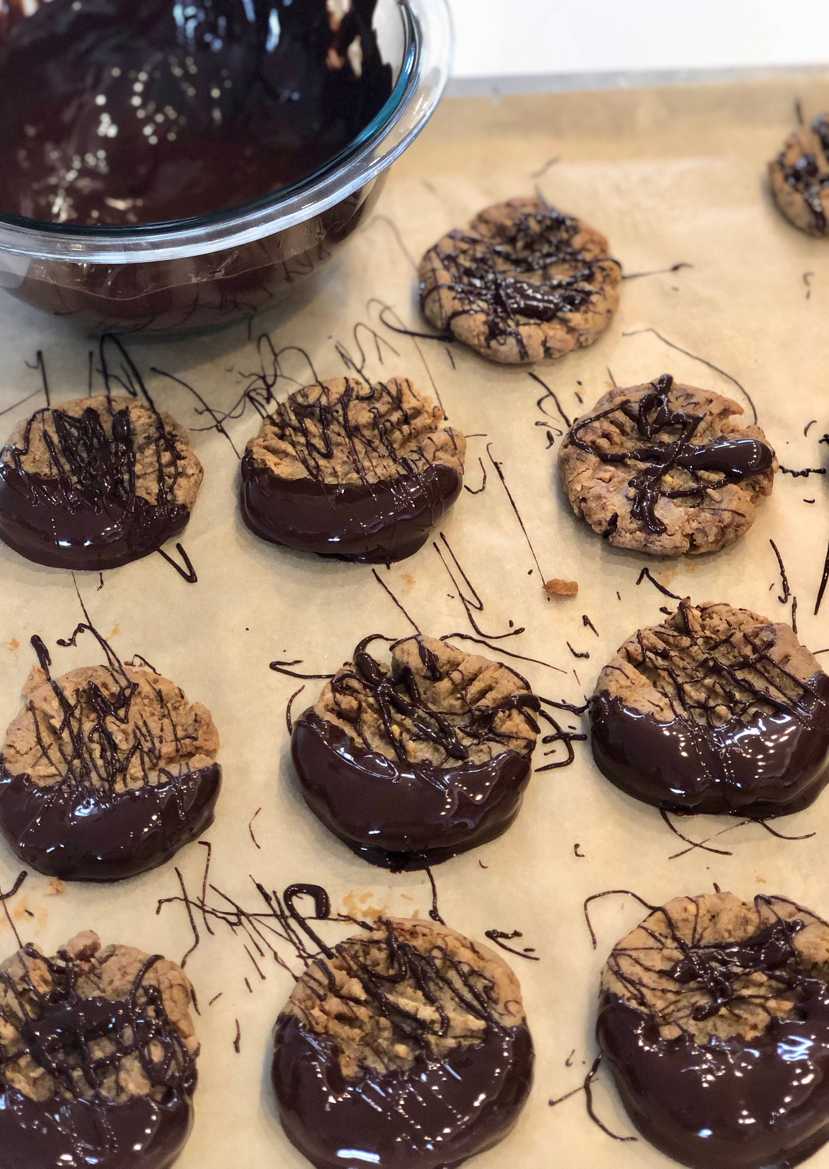 Chocolate dipped gluten-free peanut butter cookies so delicious you won't believe they are healthy (and easy to make!) No sugar, flour or dairy. | www.grownupdish.com