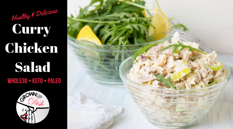 Whole30 Curry Chicken Salad recipe is fancy enough for company but easy enough for everyday lunch or meal prep. And it's keto, sugar-free and gluten-free. | www.grownupdish.com