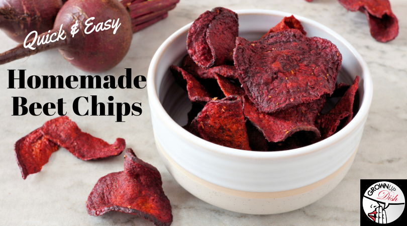 Homemade beet chips have all the crunchy satisfaction of a potato chip with none of the guilt. And they are ridiculously easy to make with this easy recipe. | www.grownupdish.com