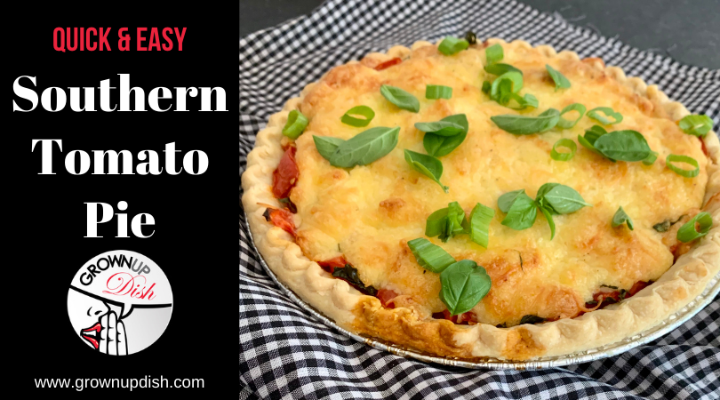 Make a quick and easy southern tomato pie. Tuck ripe tomatoes into a buttery pie crust and top with a layer of melty cheese. It's delicious! | www.grownupdish.com