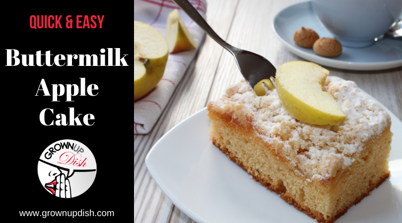 This light and fluffy buttermilk apple cake is a cross between a coffee cake and a dessert. It's a yummy treat that isn't too sweet so it makes a lovely breakfast or coffee break snack. | www.grownupdish.com