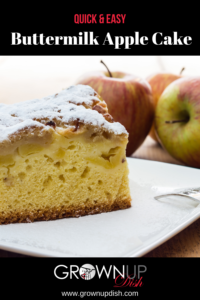 This light and fluffy buttermilk apple cake is a cross between a coffee cake and a dessert.  It's a yummy treat that isn't too sweet so it makes a lovely breakfast or coffee break snack. | www.grownupdish.com