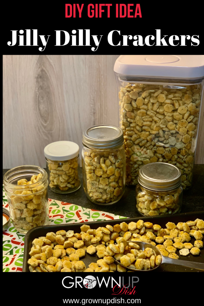 Jilly Dilly crackers are crunchy, savory morsels ideal for snacking or as a topping for soups and salads. The combination of ranch seasoning, garlic and lemon pepper is sublime. And they make a terrific DIY gift! | www.grownupdish.com