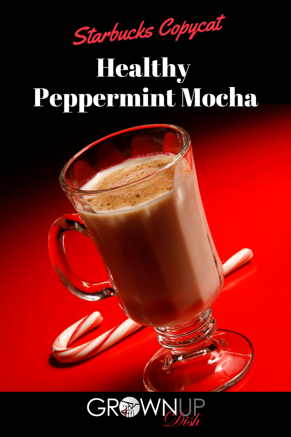 Healthy peppermint mocha recipe tastes just like Starbucks with 1/3 of the sugar. Just 3 ingredients and it tastes identical! | www.grownupdish.com