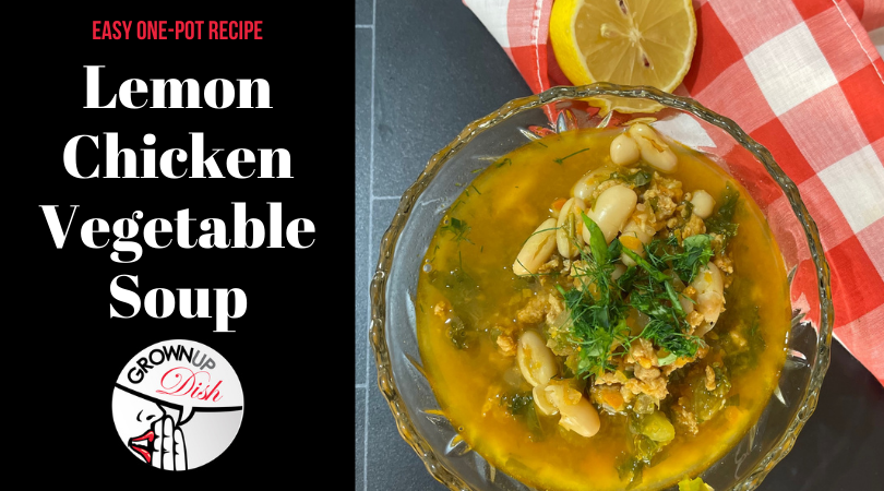 This Lemon Chicken Vegetable Soup is packed with greens and beans and is oh so delicious. You can make it one pot and it freezes beautifully! | www.grownupdish.com
