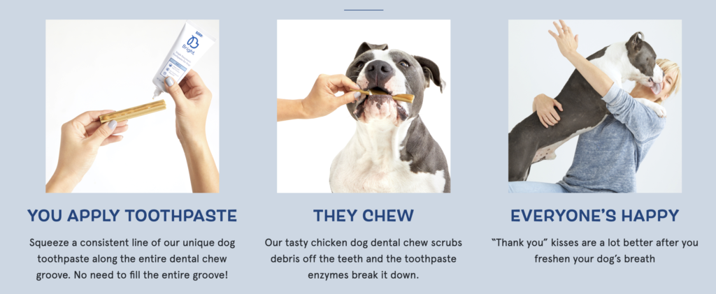 Unbiased review of Bark Bright, the daily dual toothpaste and dental stick system to keep dogs’ funky breath and plaque buildup under control. | www.grownupdish.com