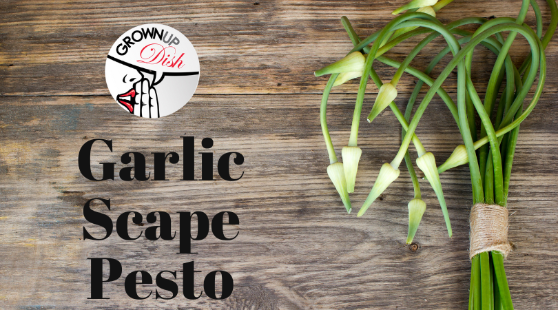 Garlic scapes taste like a blend of scallions and garlic and you can turn them into the most amazing pesto. You've gotta try this easy recipe. | www.grownupdish.com