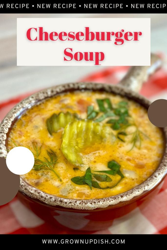 Cheeseburger soup is the hearty, rich, creamy soup of your dreams. Perfect for a cold winter night, especially when you serve it alongside some crusty sourdough bread. Don't forget the toppings! | www.grownupdish.com