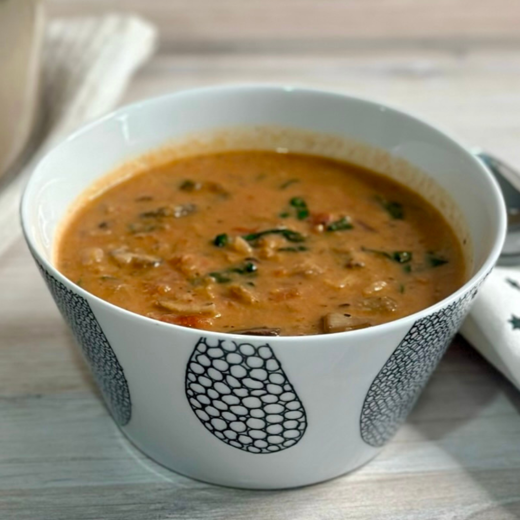 Creamy Mushroom & Kale Soup • GrownUp Dish