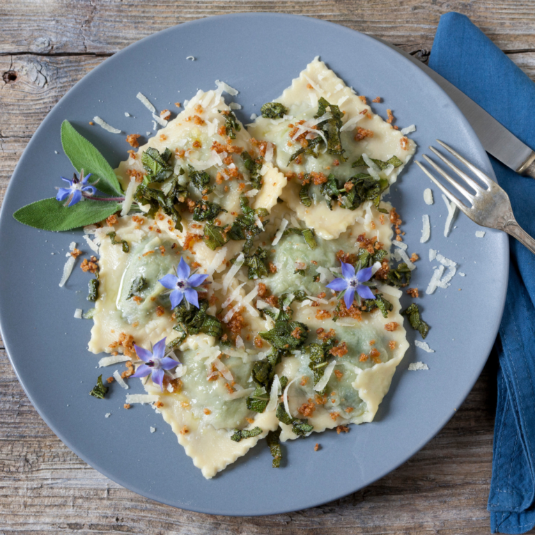 Creamy Ravioli With Spring Vegetables • GrownUp Dish