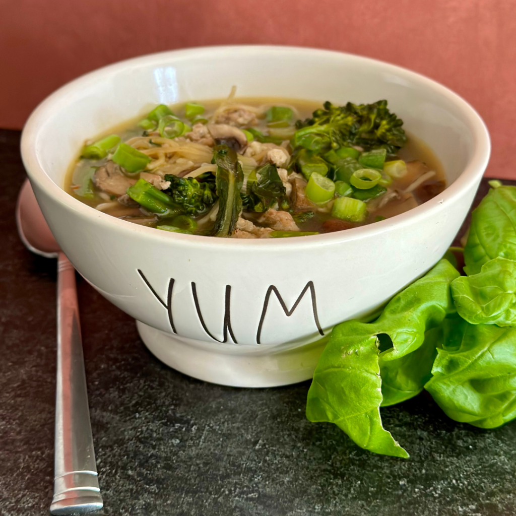 This one-pot spicy pork and broccolini soup recipe is loaded with flavor and ready in 30 minutes. Check out the recipe for variations and substitutions. www.grownupdish.com